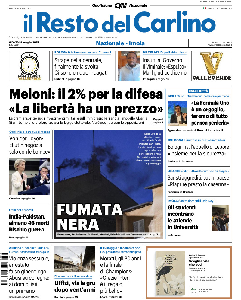 Prima-pagina-il resto del carlino-edizione-di-oggi-20250508